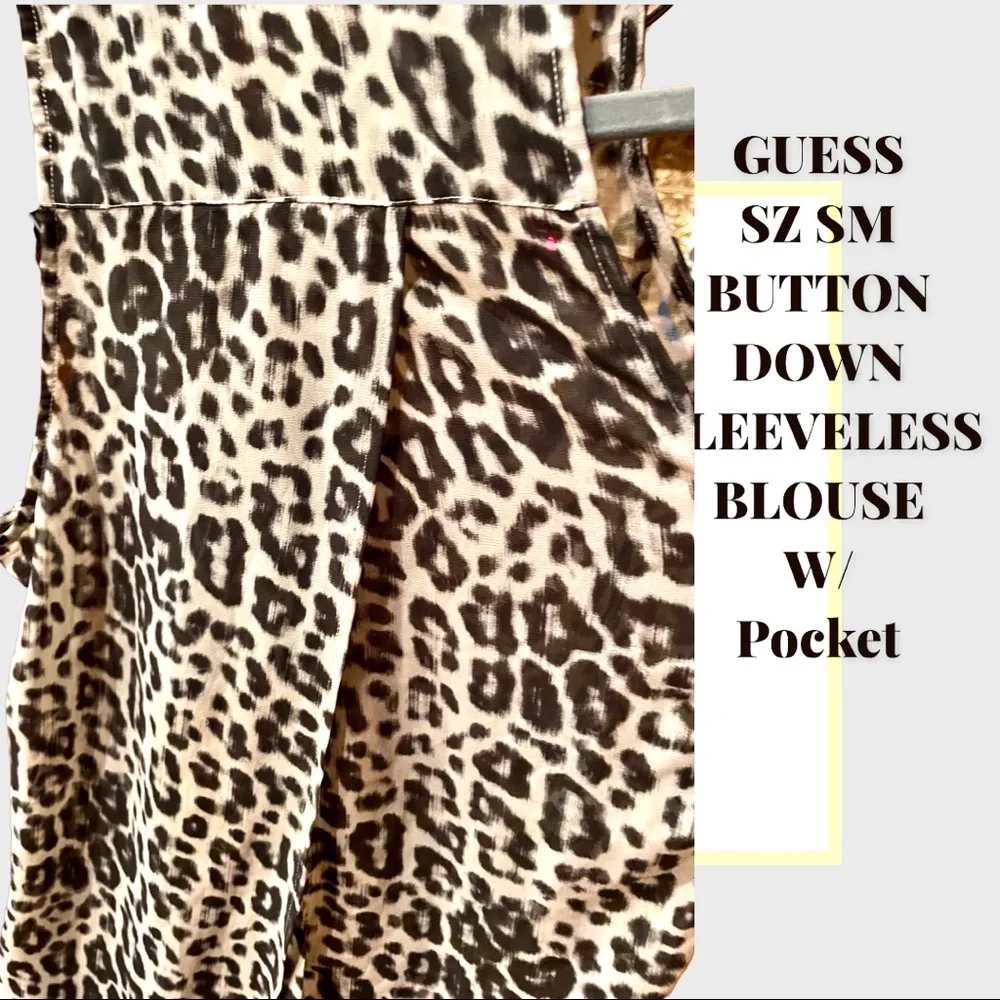 GUESS SZ SM SLEEVELESS BUTTON DOWN FRONT POCKET FLOWY TUNIC W/BACK SLIT & COLLAR - Picture 7 of 14